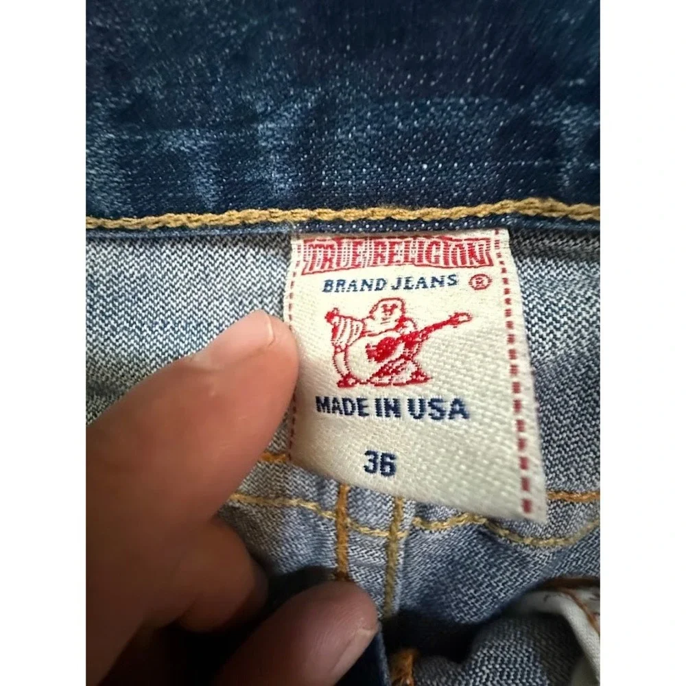 True Religion Mens Bobby Jeans Medium‎ Wash Denim Horseshoe Stitching Blue 36x31
